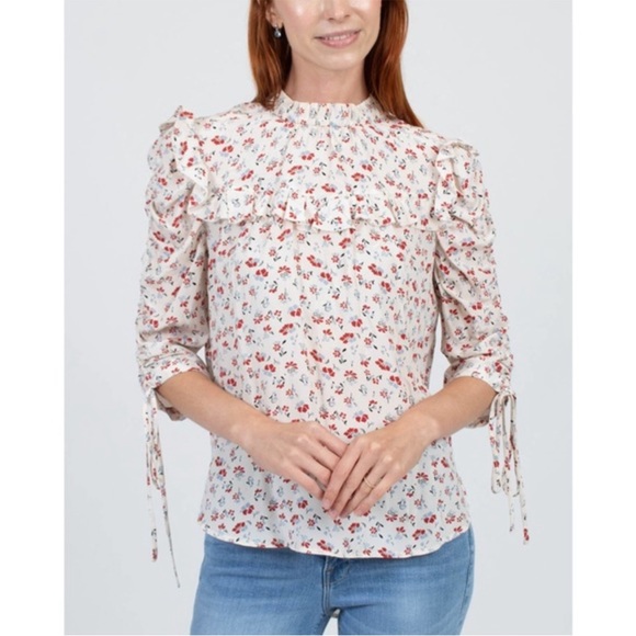 Veronica beard Howell Floral Print Silk Ruffle Blouse Top size 0 - Picture 4 of 12